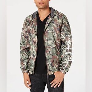 Punk Royal Men’s XXL Camo Green Hooded Windbreaker Jacket Graphic Logo Sleeve